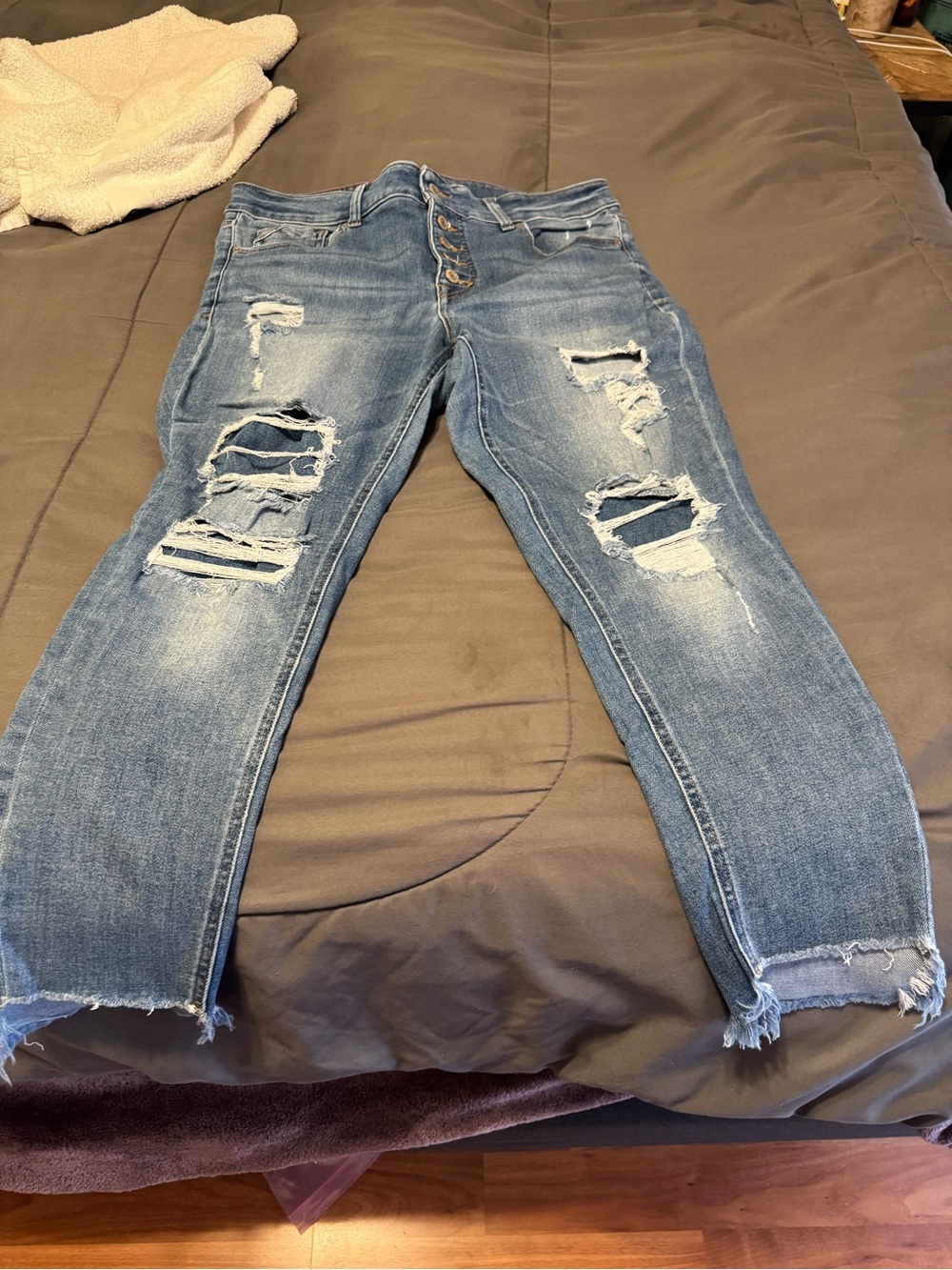 Maurices Distressed Light Blue Ankle Crop Jeans